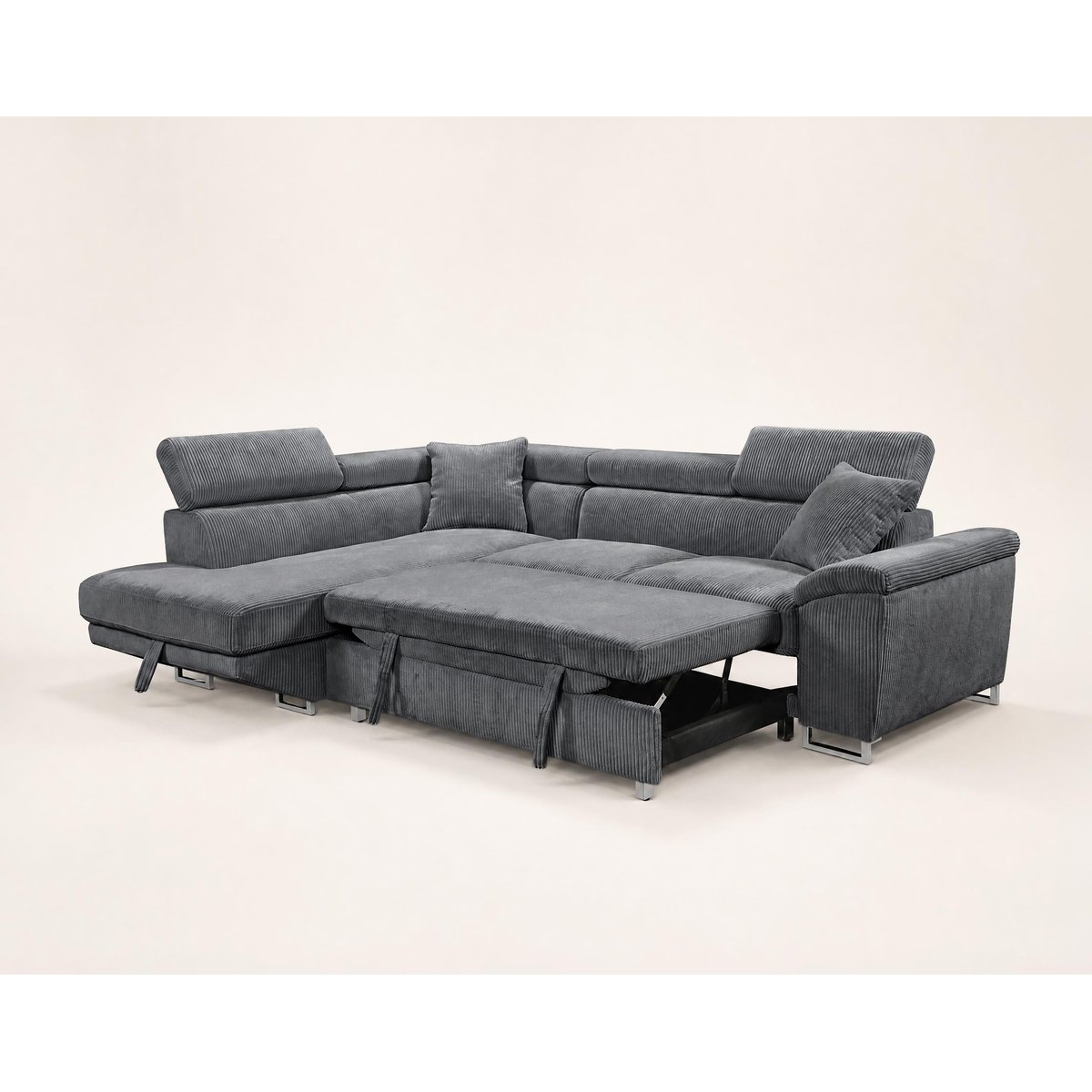 Canapé d'angle gauche 5 places convertible, BAOJI gris, BEST MOBILIER