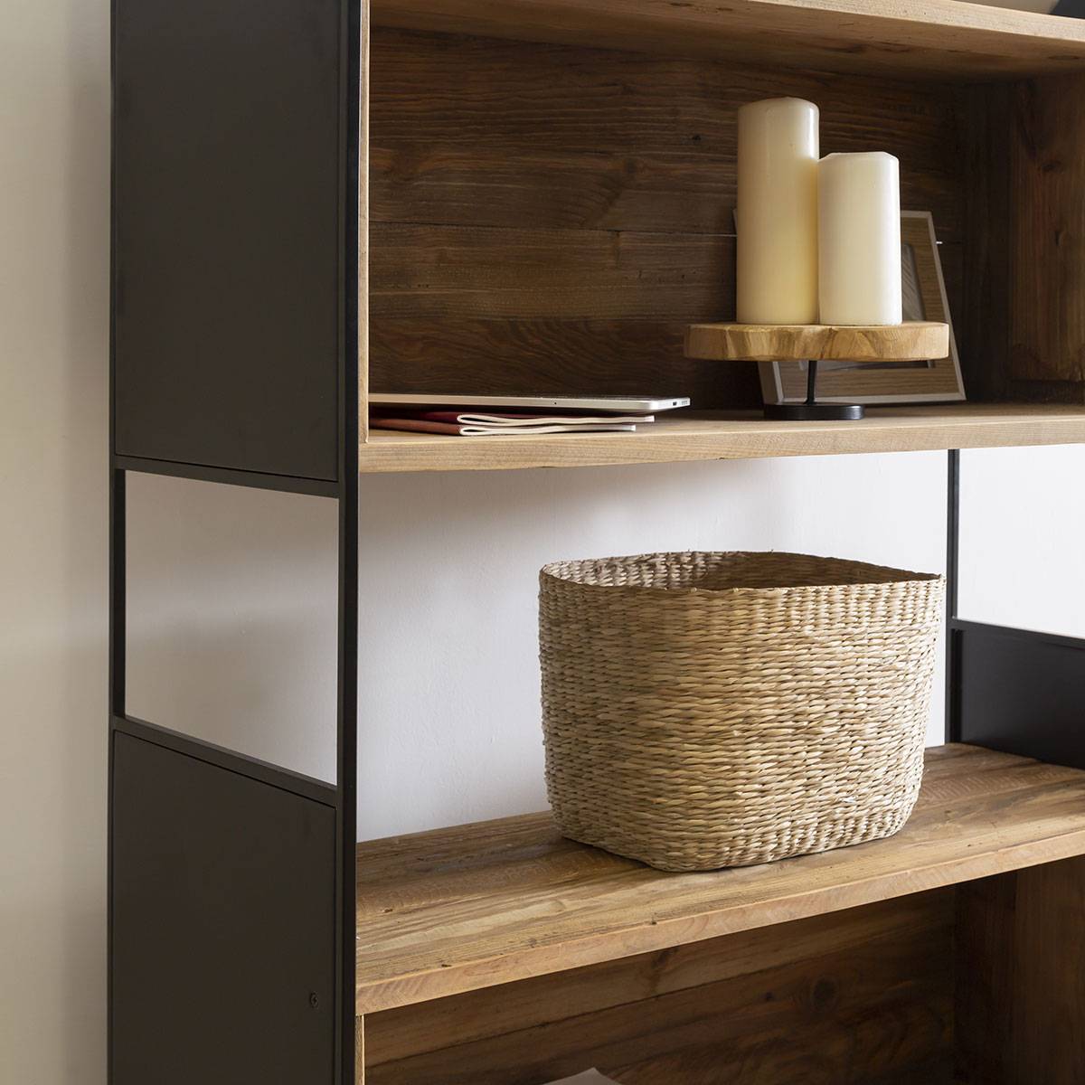 Bibliothèque en bois recyclé 90 cm BLAISE noir, MADE IN MEUBLES