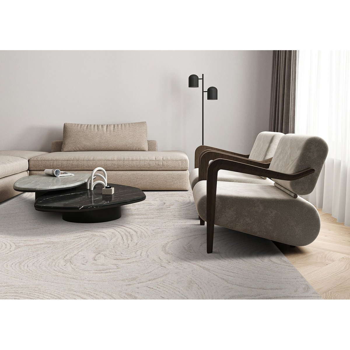 Tapis effet relief toucher ultra doux BRUME beige sable, AFK LIVING