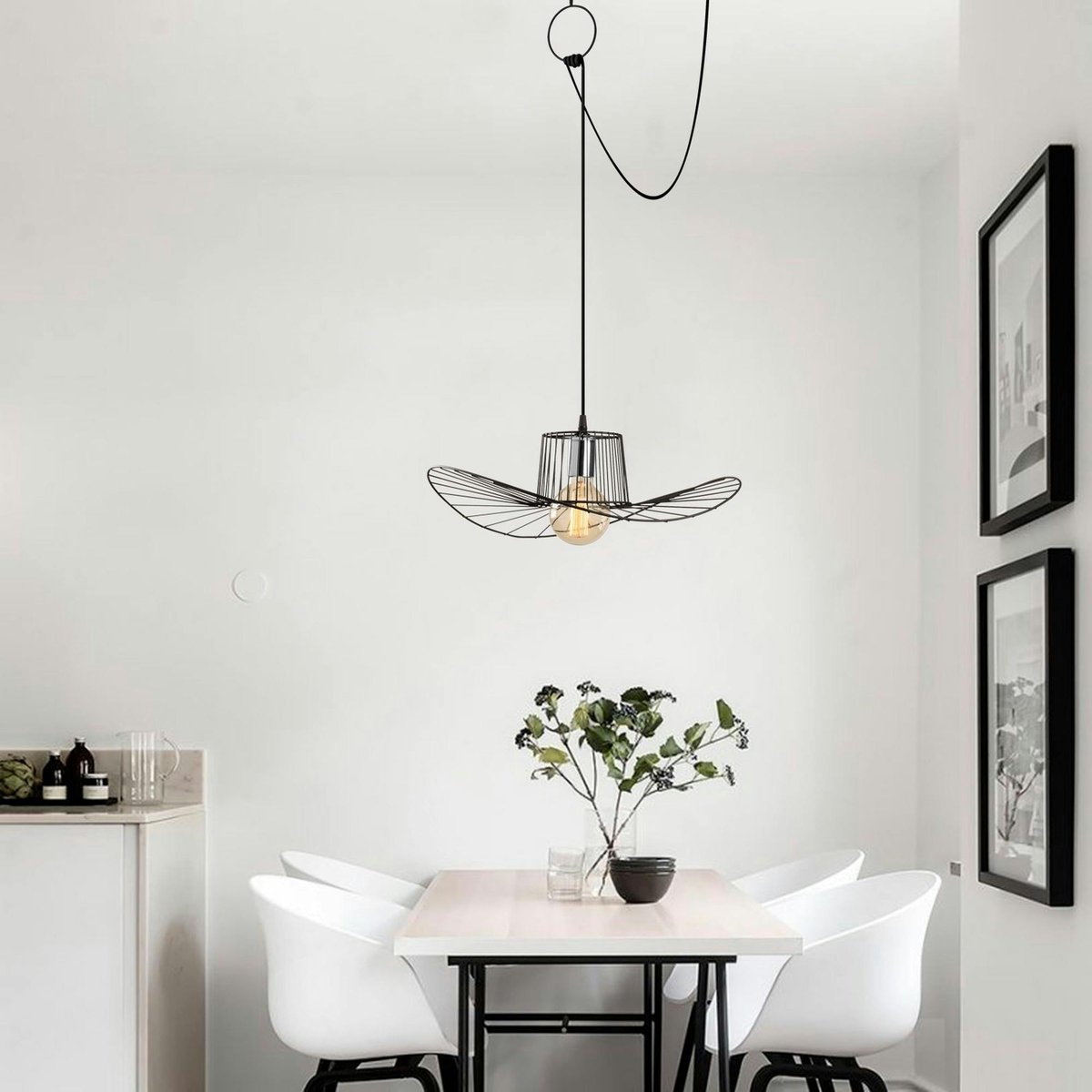 Suspension design noire filaire ondulée, avec anneau SINOP noir, PIER IMPORT