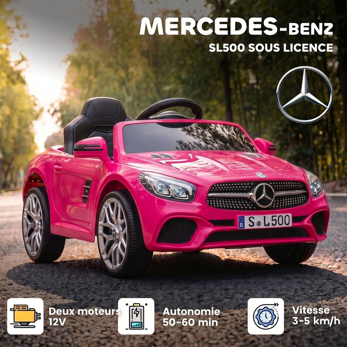 Voiture électrique à conducteur assis PP Rose rose, argenté, noir, AIYAPLAY