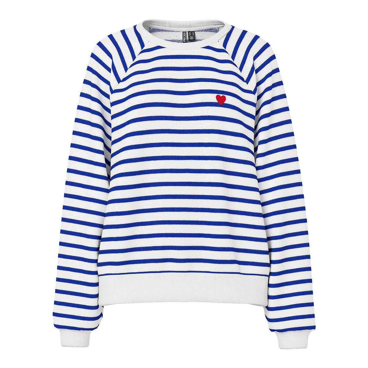Sweat rayé, motif cœur blanc/bleu, PIECES