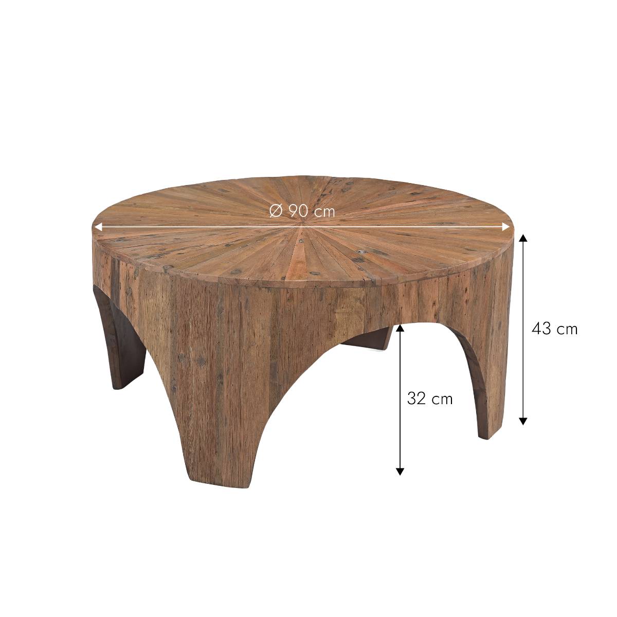 Table basse arrondie en bois recyclé CAPUCINE bois clair, MADE IN MEUBLES