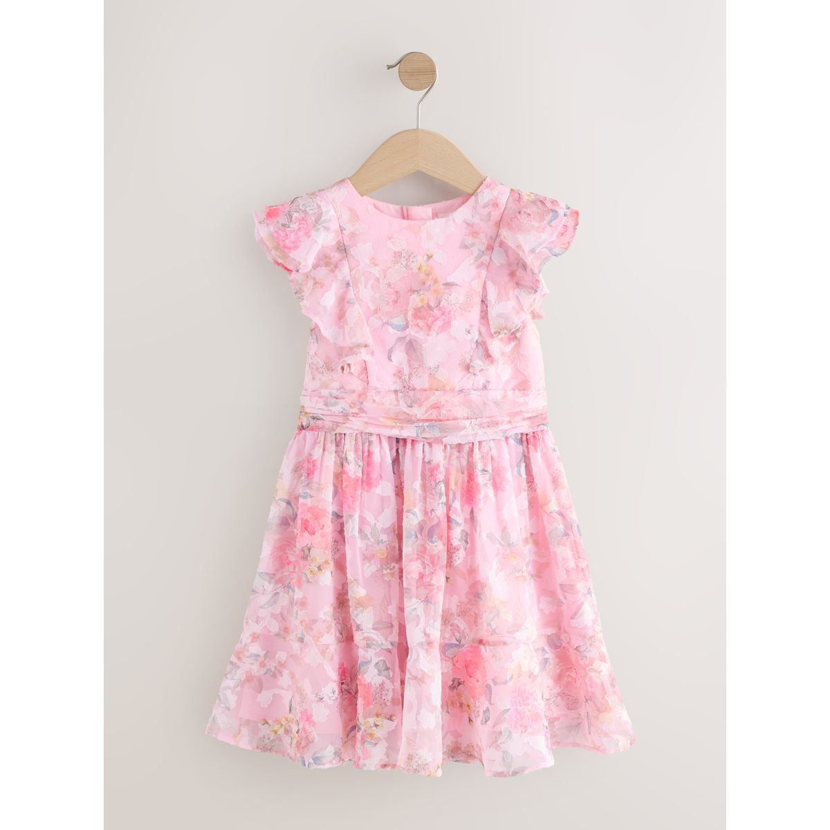 Robe de soirée à fleurs et volants rose, NEXT