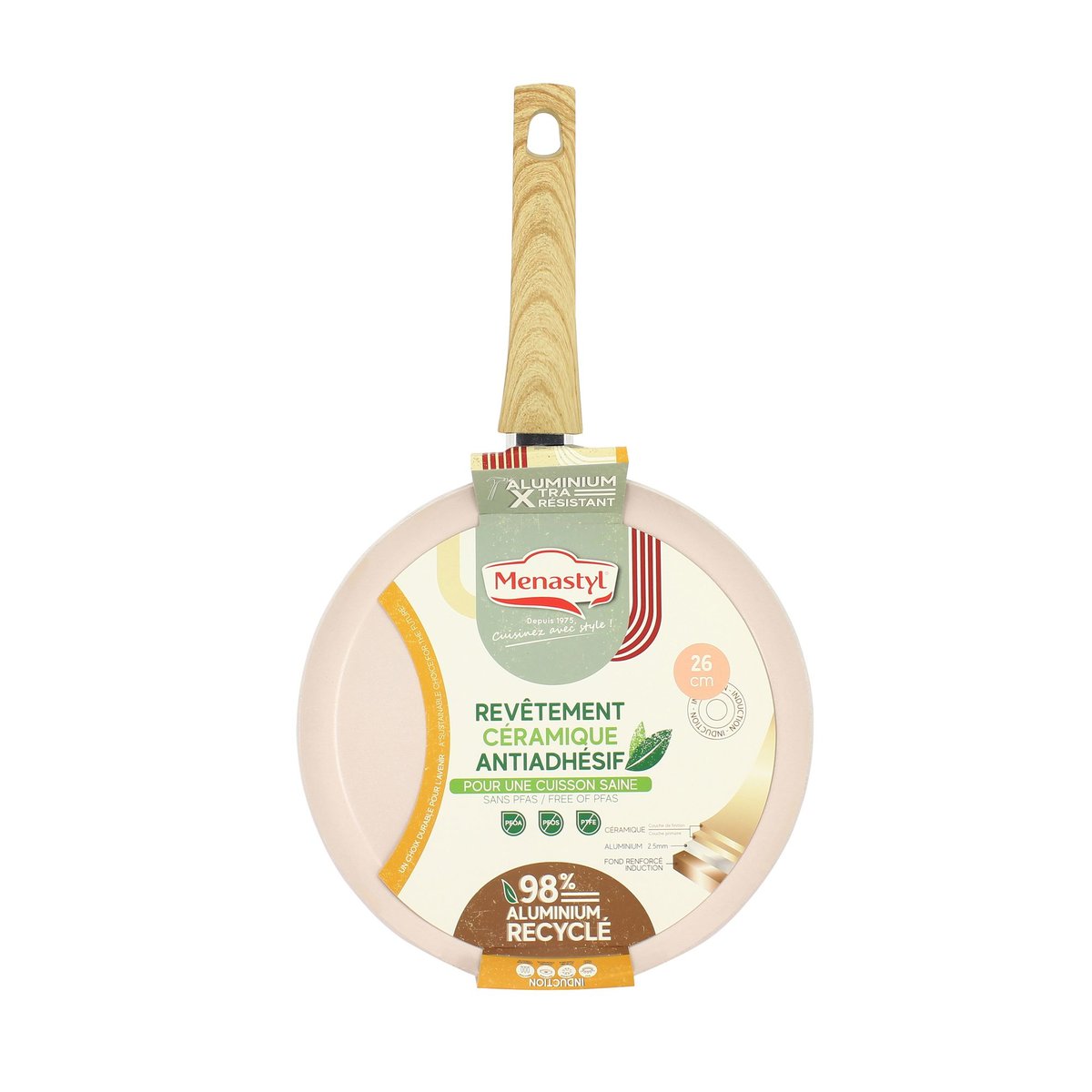 Crêpière en aluminium 26cm, COLORAMA rose, MENASTYL