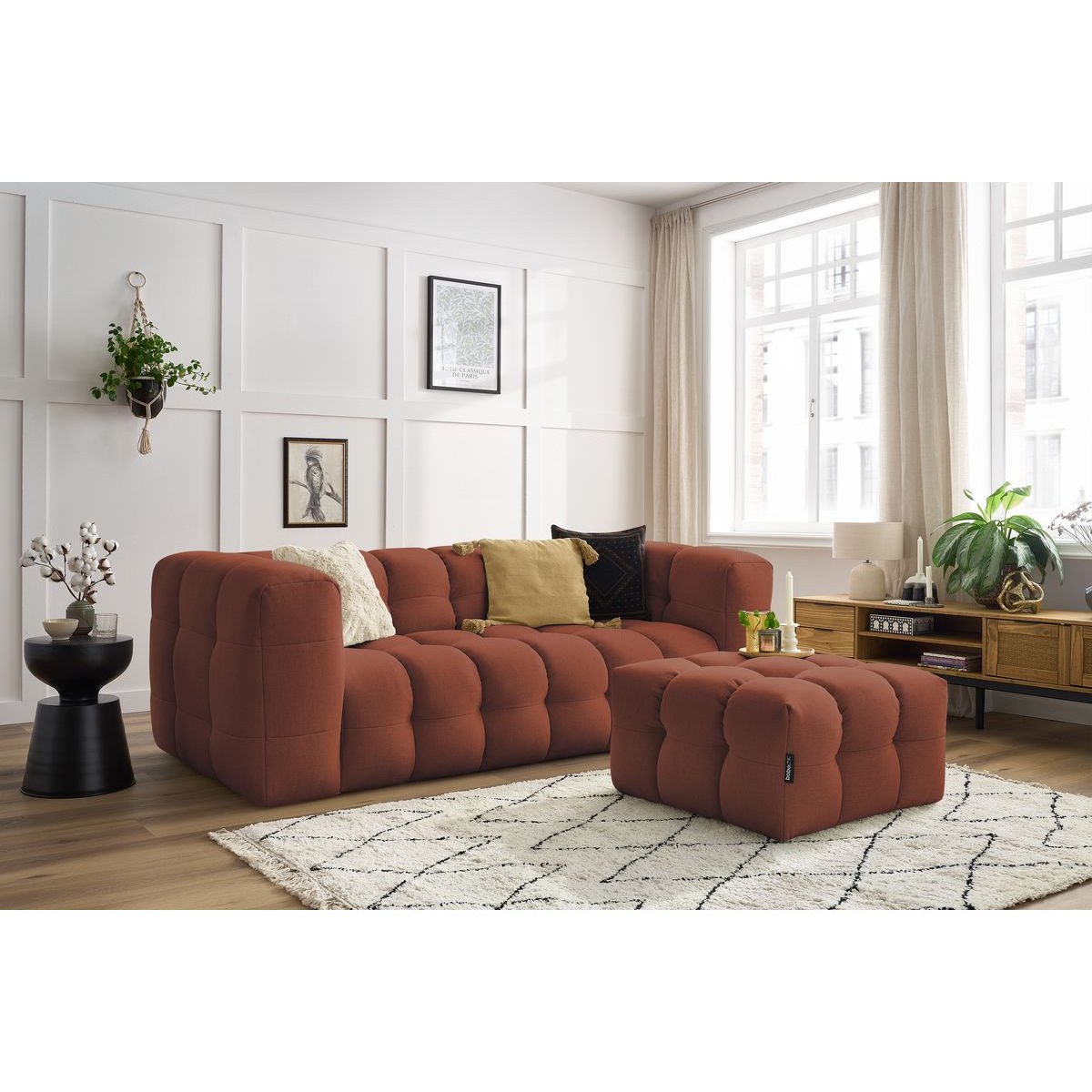 Canapé lit 4 places en tissu lisse, CLOUD orange, BOBOCHIC