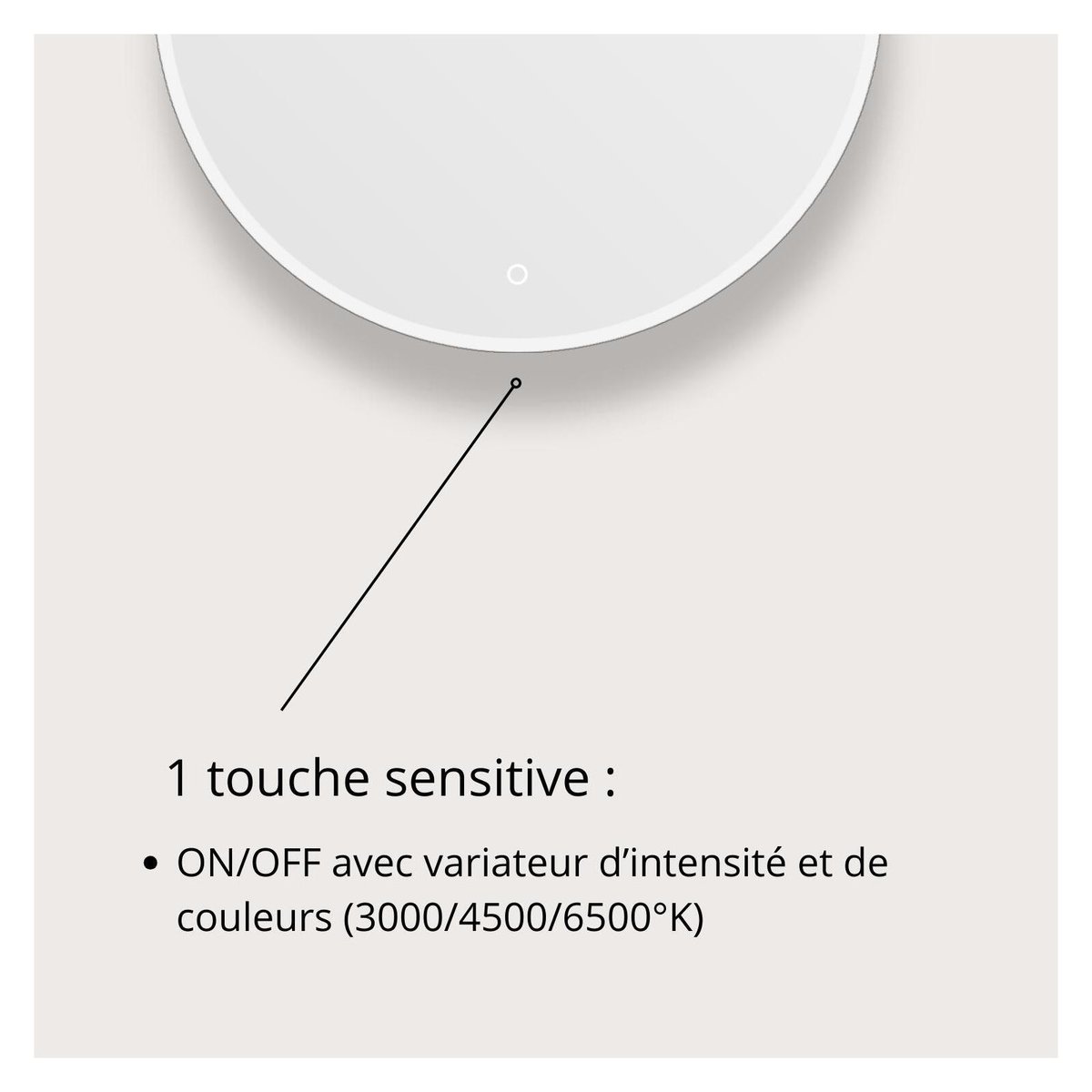 Miroir LED rond D60/70/80cm avec cadre rétroéclairé ORAYA couleur unique, MOB IN