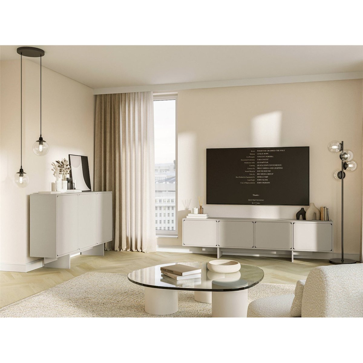 Buffet bas 3 portes collection WUWU beige grisé, RECOLLECTION