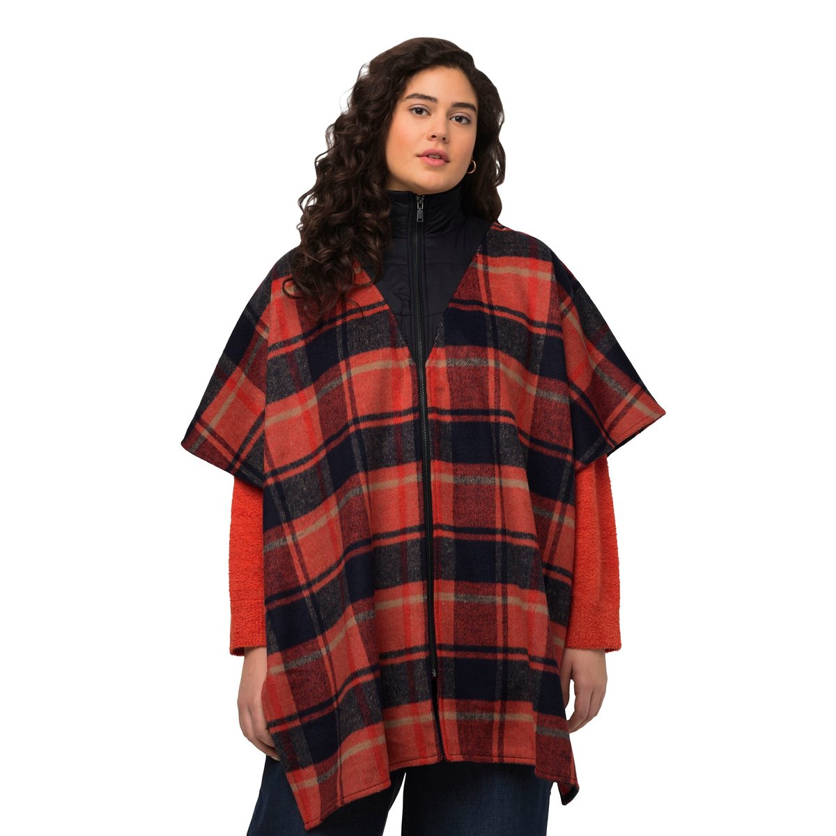 Poncho oversize à col camionneur et manches orange rouge, ULLA POPKEN