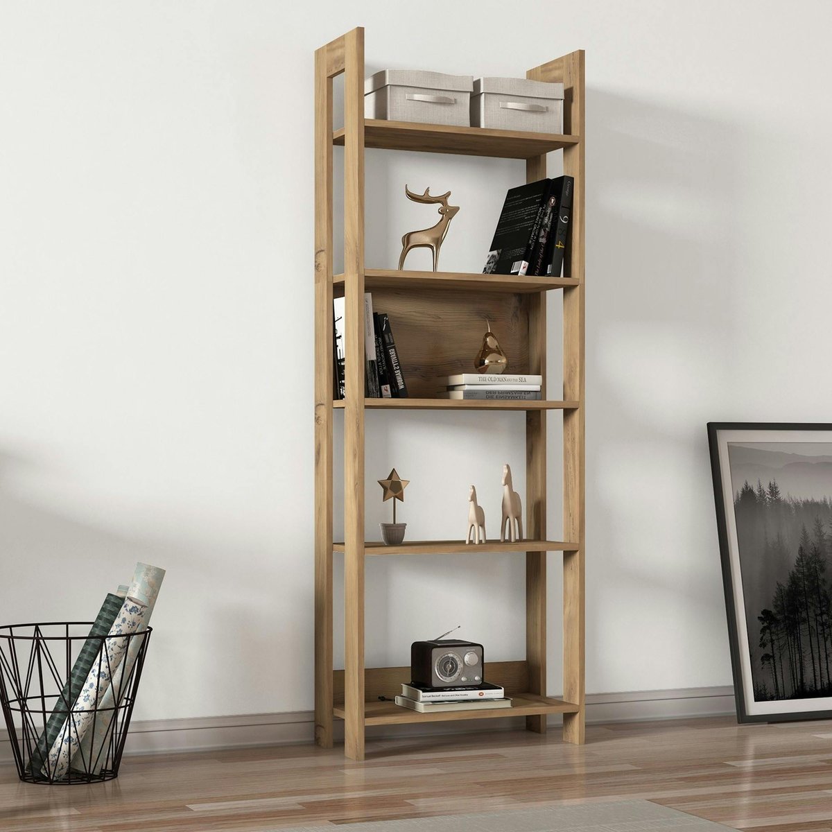 Bibliothèque étagère effet bois avec niche ouverte MARFA bois naturel, PIER IMPORT