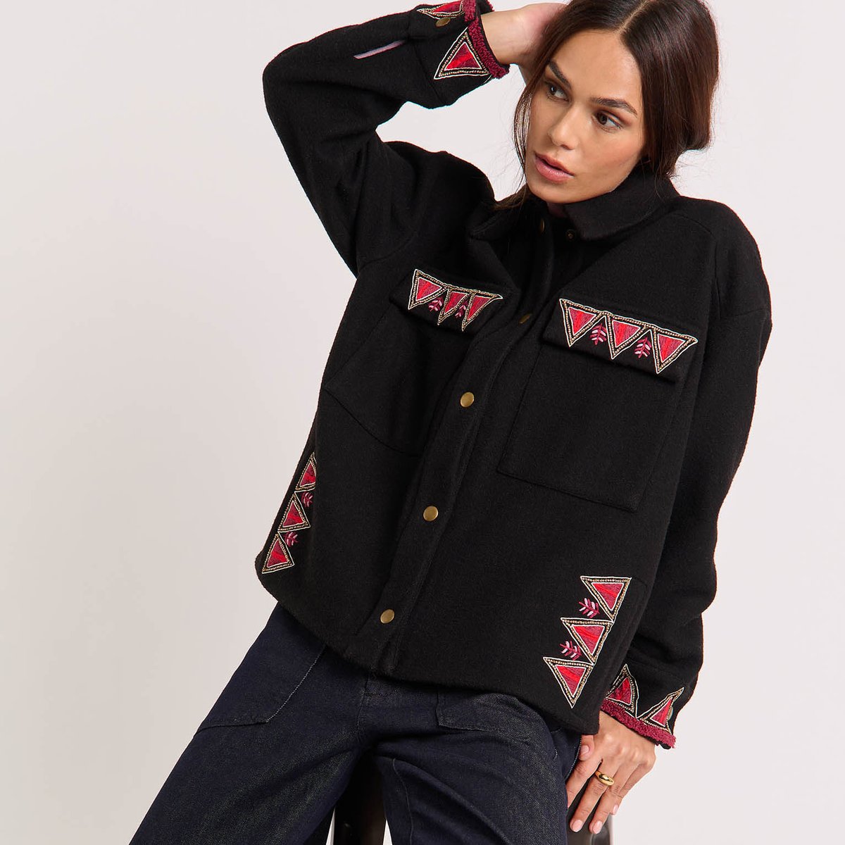 Veste courte à motifs et perles aztèques BELLAMY noir, WILD