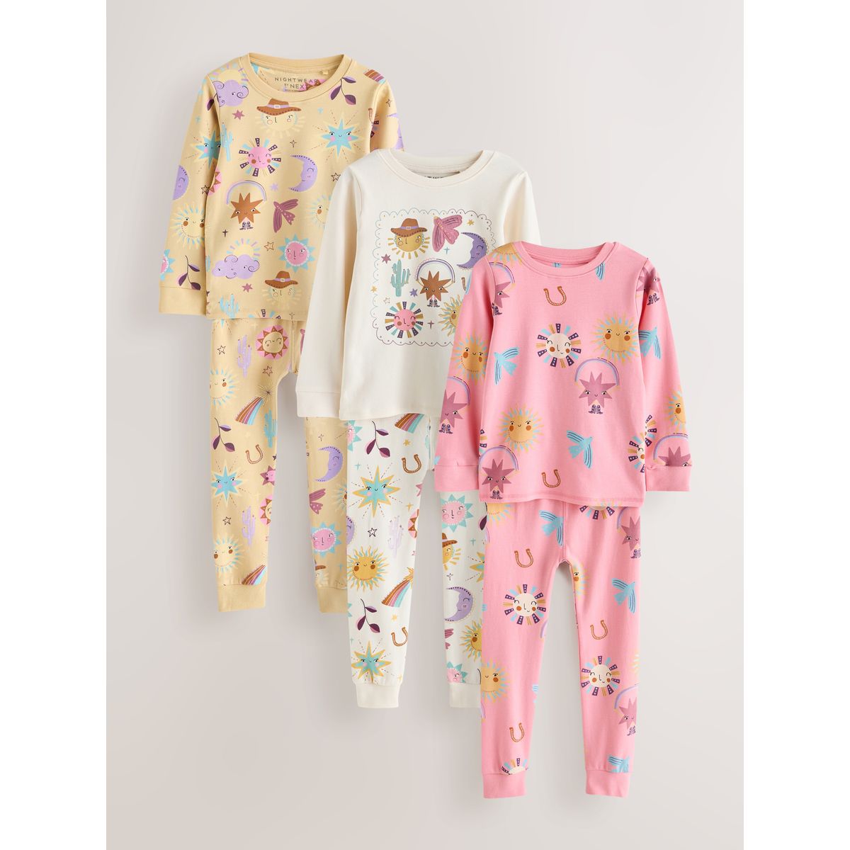 Pyjama douillet, lot de 3 imprimé western rose/jaune, NEXT
