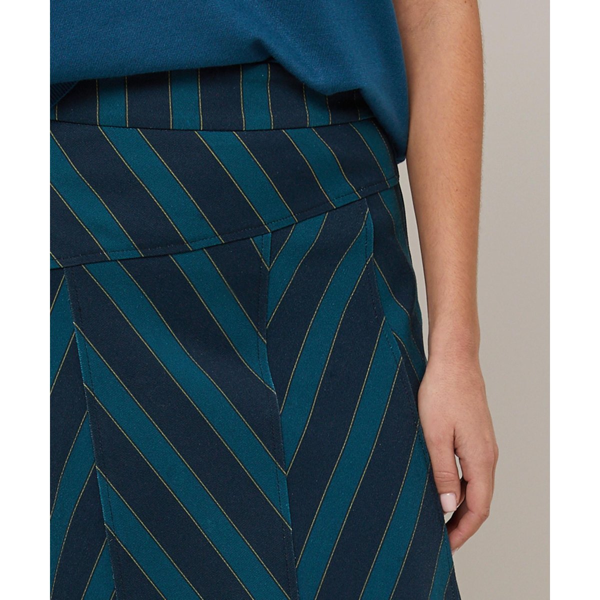 Jupe longue asymétrique en toile imprimée bleu, RODIER