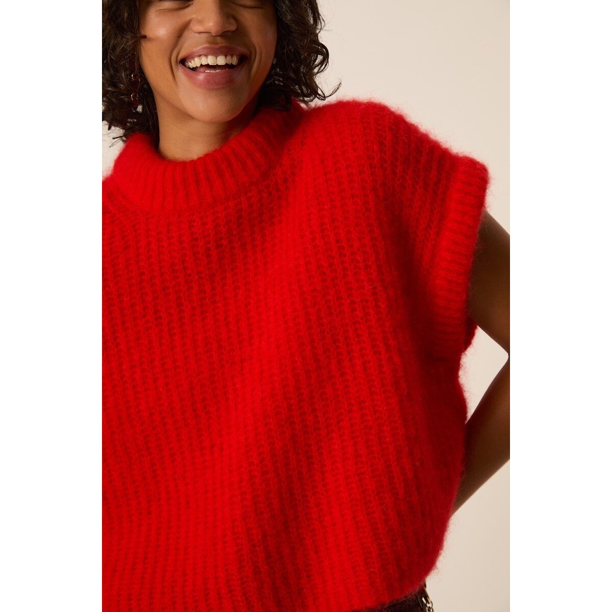 Pull col rond manches courtes, ALIZE rouge, DES PETITS HAUTS