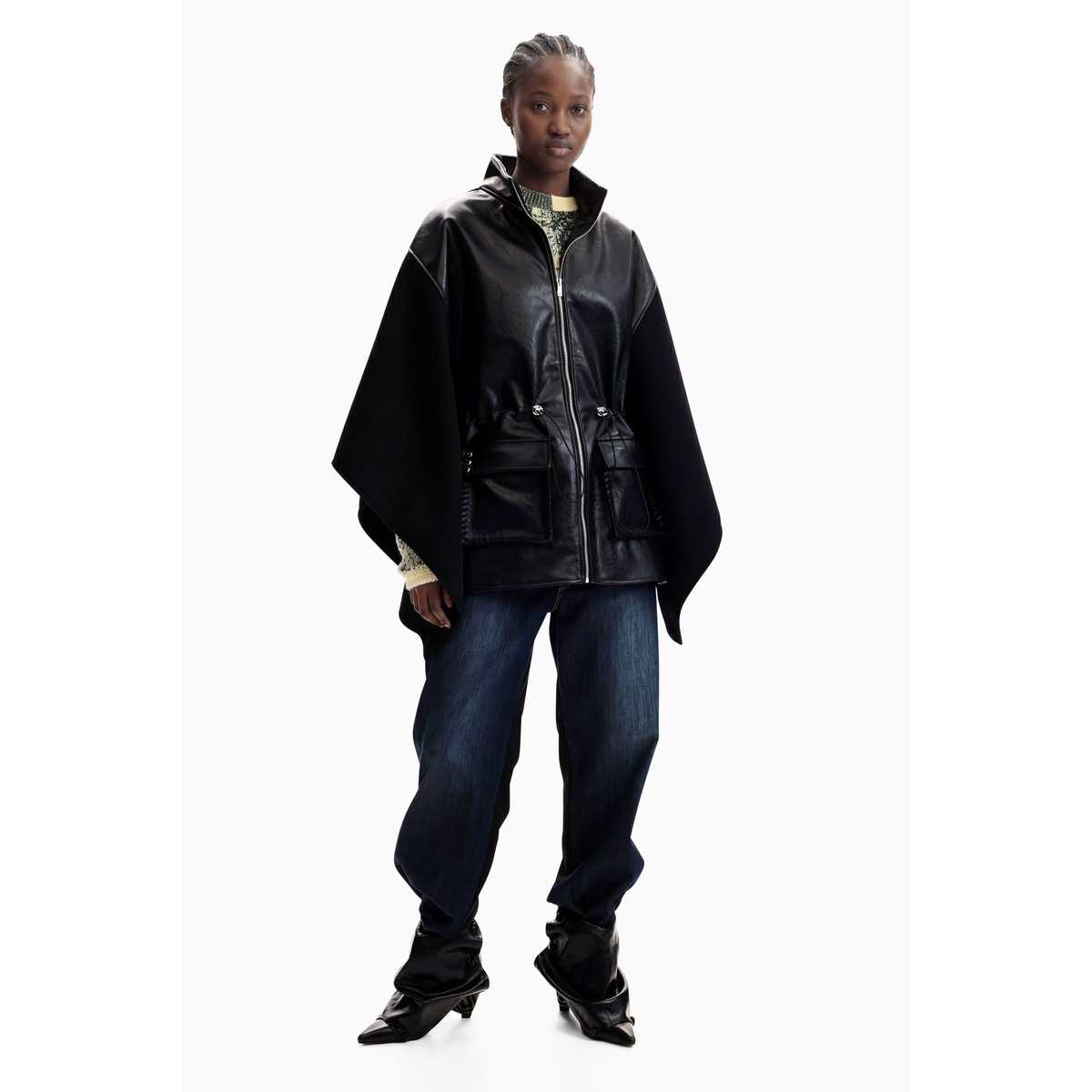 Poncho effet cuir noir, DESIGUAL