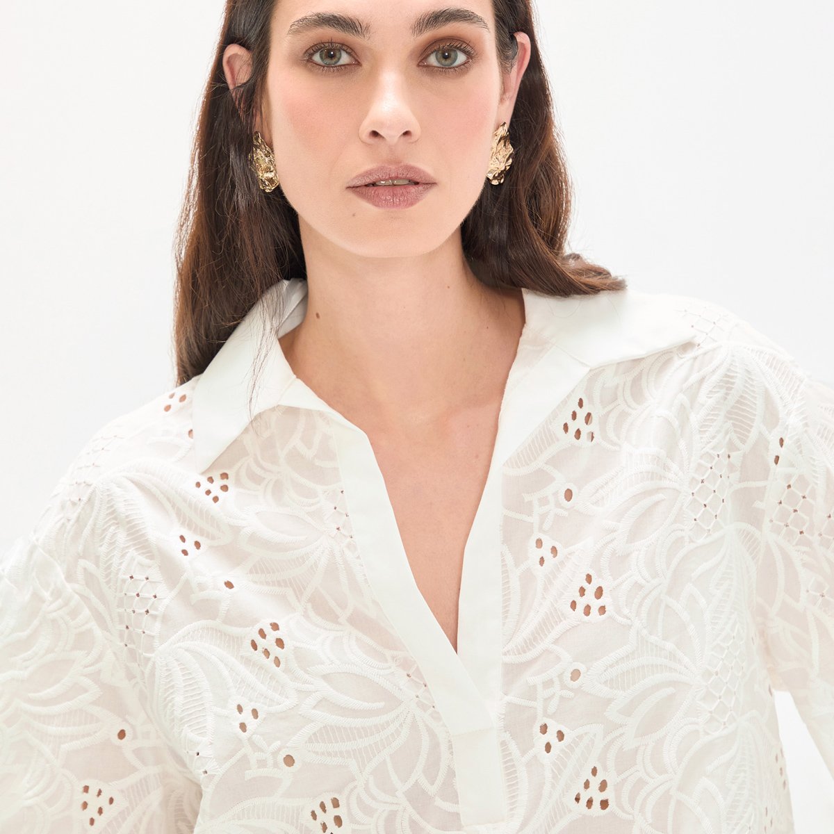 Blouse en broderie anglaise à manches courtes blanc, LOLA CASADEMUNT