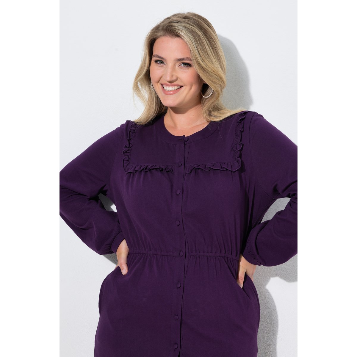 Robe maxi, décolleté rond et manches longues groseilles noires, ULLA POPKEN