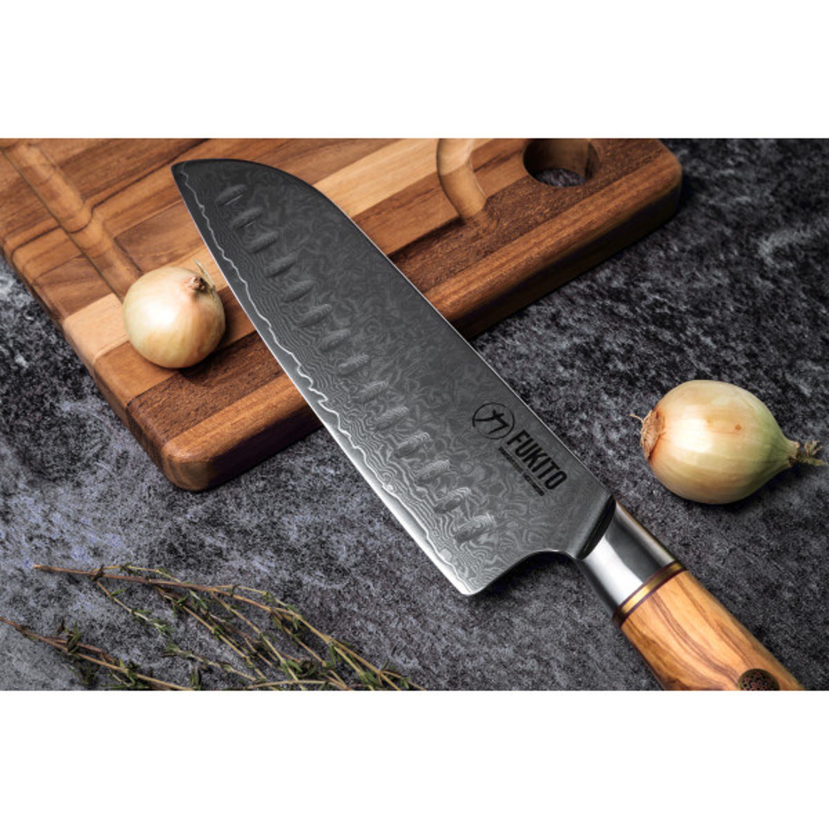 Couteau de cuisine Olive Damas modèle Santoku 18cm v002237, FUKITO