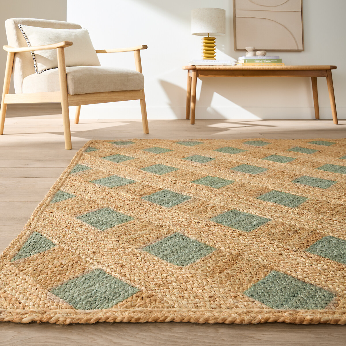 Tapis en jute, rectangulaire, QUADRA naturel / céladon, LA REDOUTE INTERIEURS