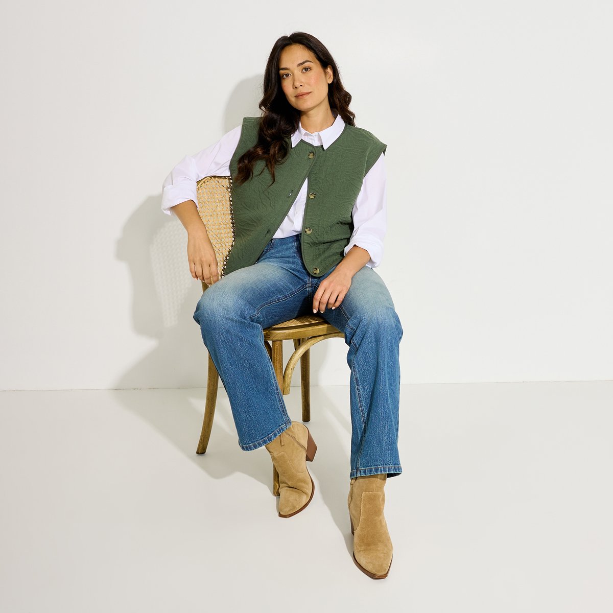 Veste sans manches en maille vert kaki, GRAIN DE MALICE