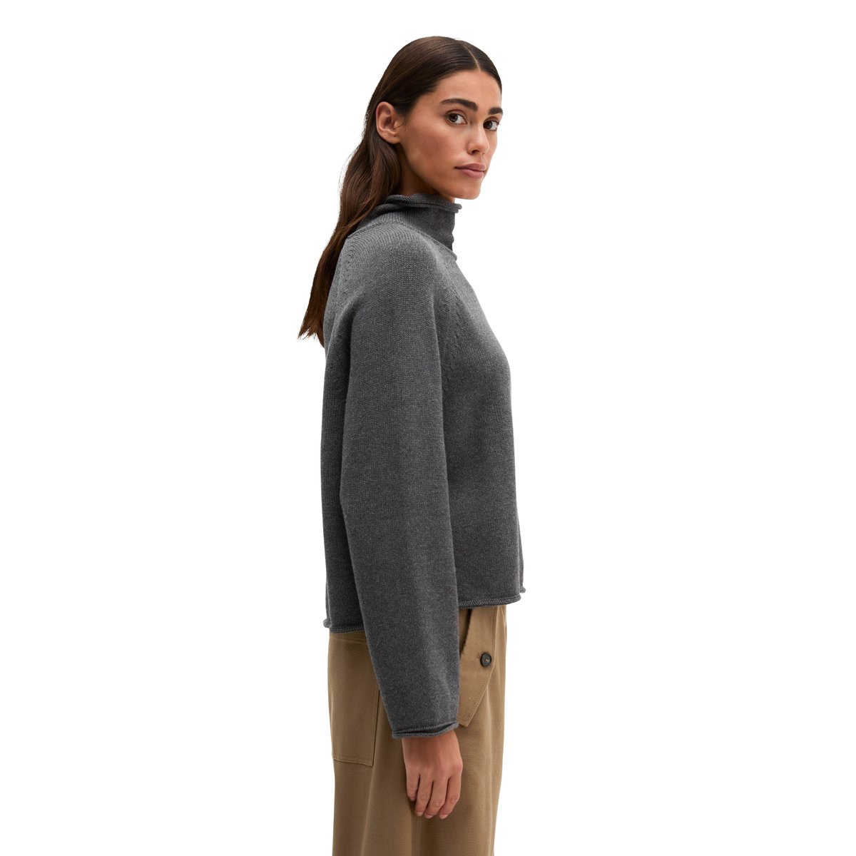 Pull à col roulé ample en coton biologique épais gris, MARC O'POLO