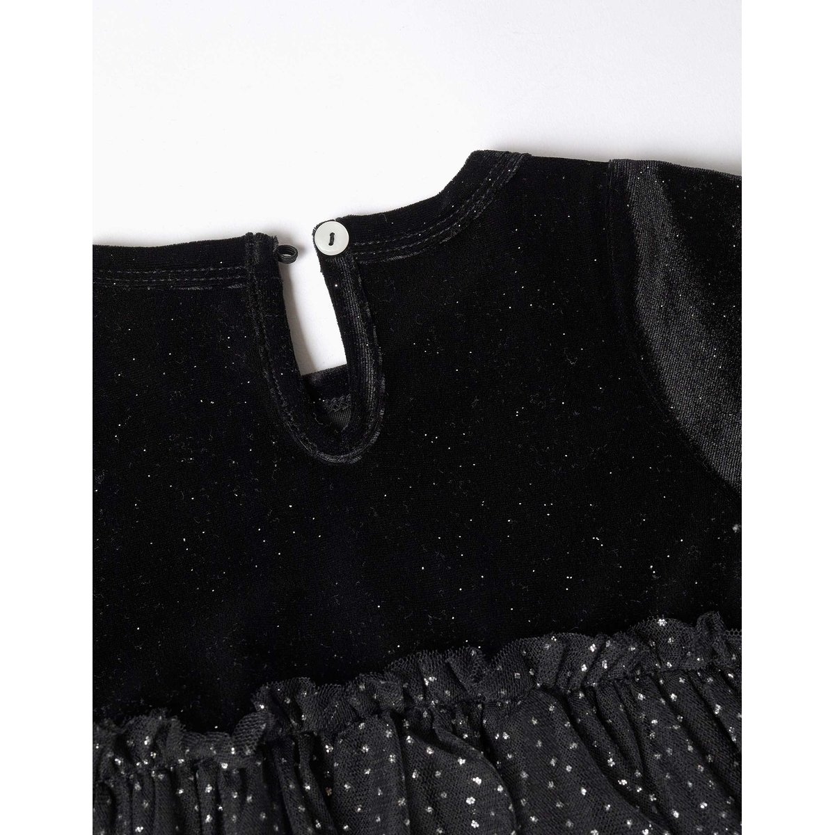 Robe à manches longues en velours et tulle avec fil textile noir, ZIPPY