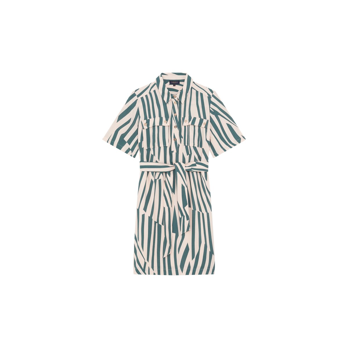 Robe droite col chemise RLEONA vert turquoise, CAROLL