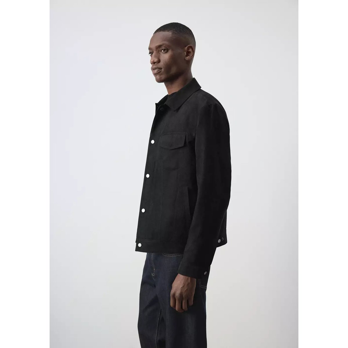 Veste en jean col classique noir, MANGO MAN