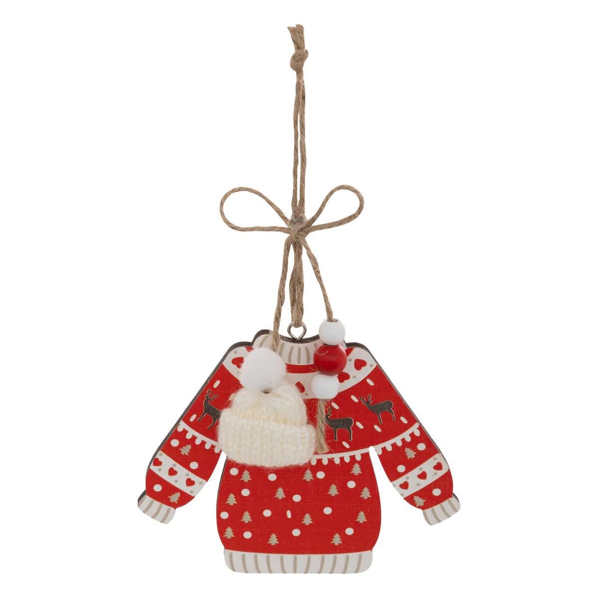 Lot de 2 sujets pull de Noël bois H12 cm rouge, ATMOSPHERA