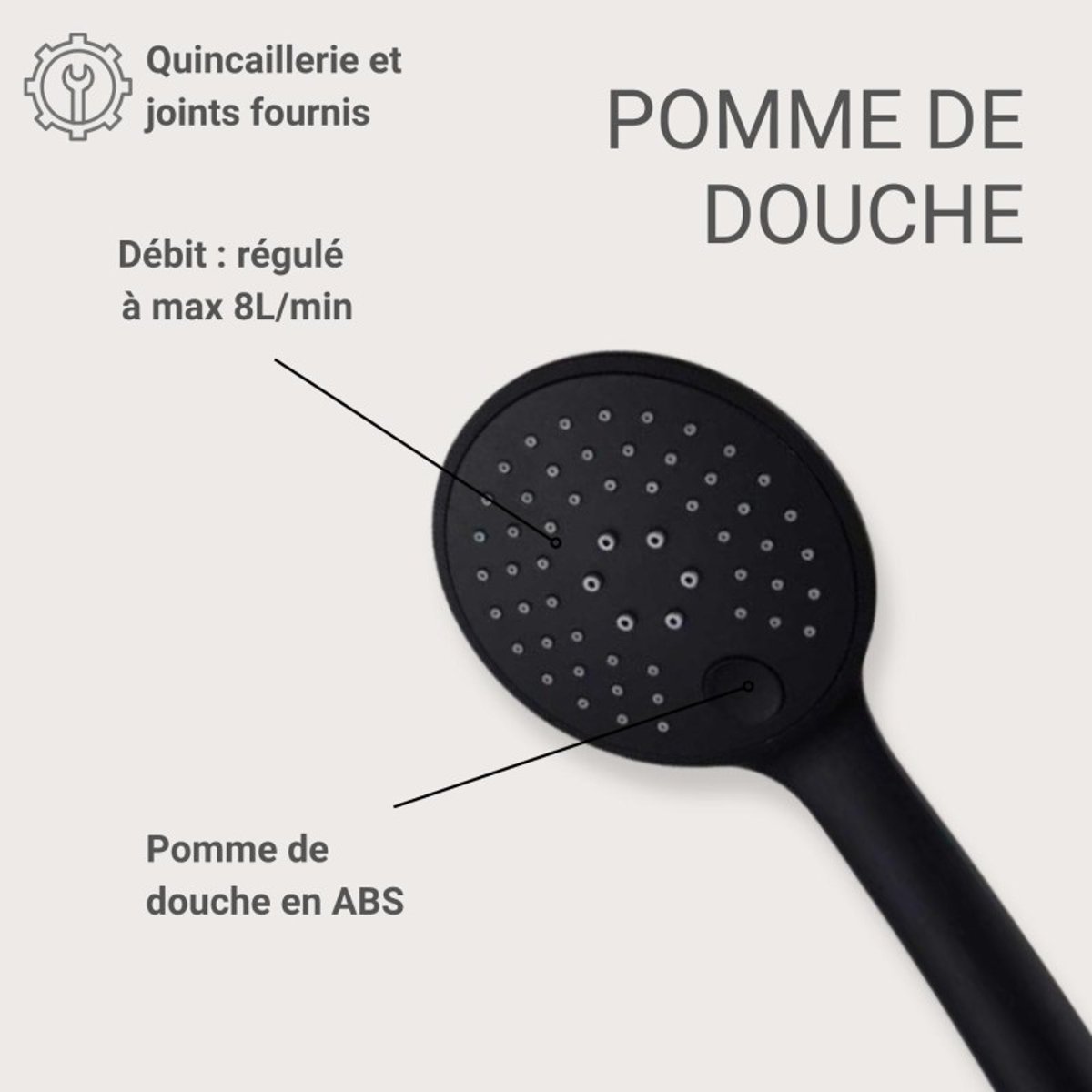Douchette ronde ABS 3 jets NAYA noir, MOB IN