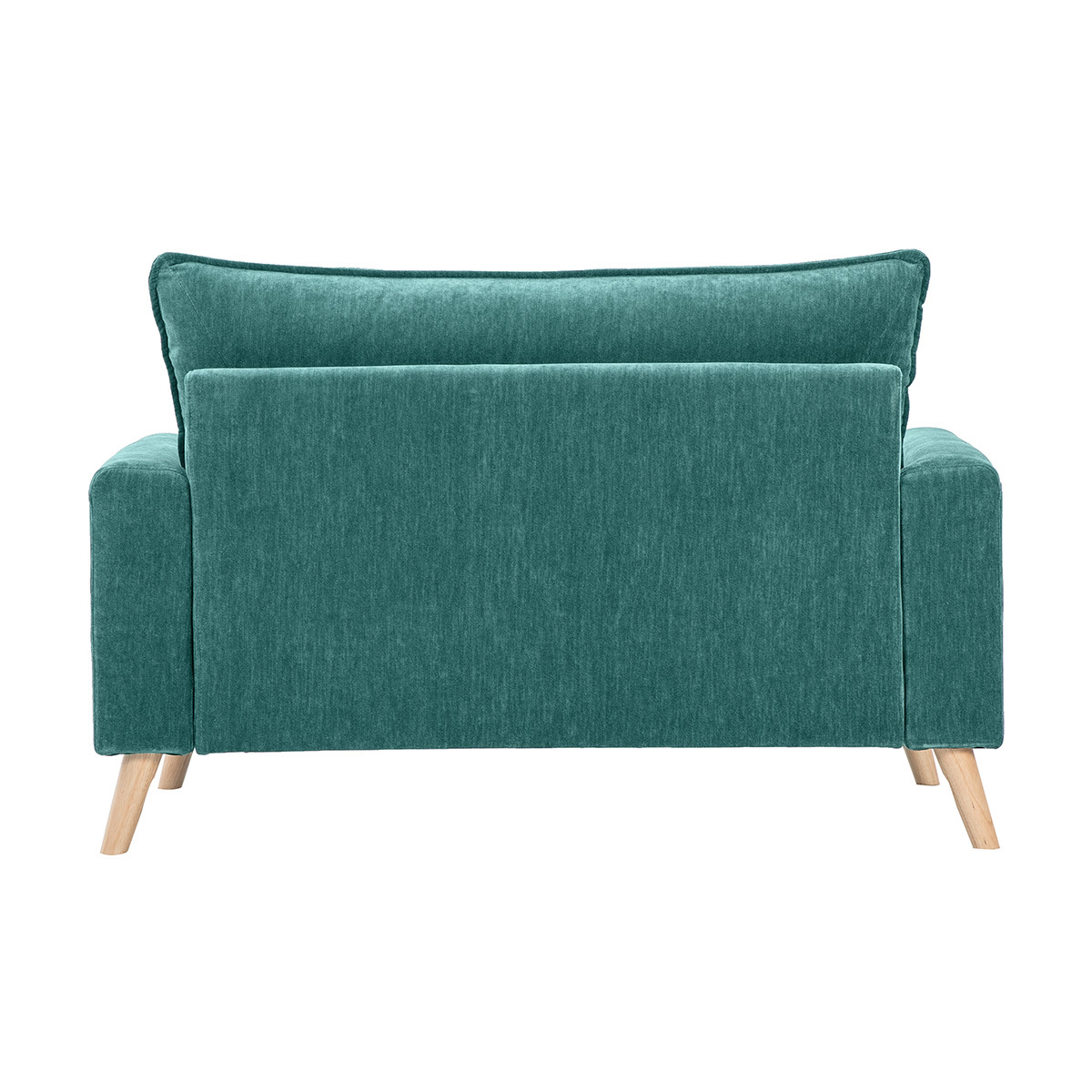 Canapé scandinave 2 places en tissu effet velours et bois clair JONAS bleu canard, MILIBOO