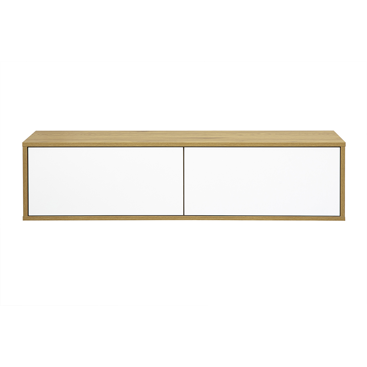 Meuble TV mural finition blanche et bois clair chêne L120 cm FLEXO bois clair / blanc, MILIBOO