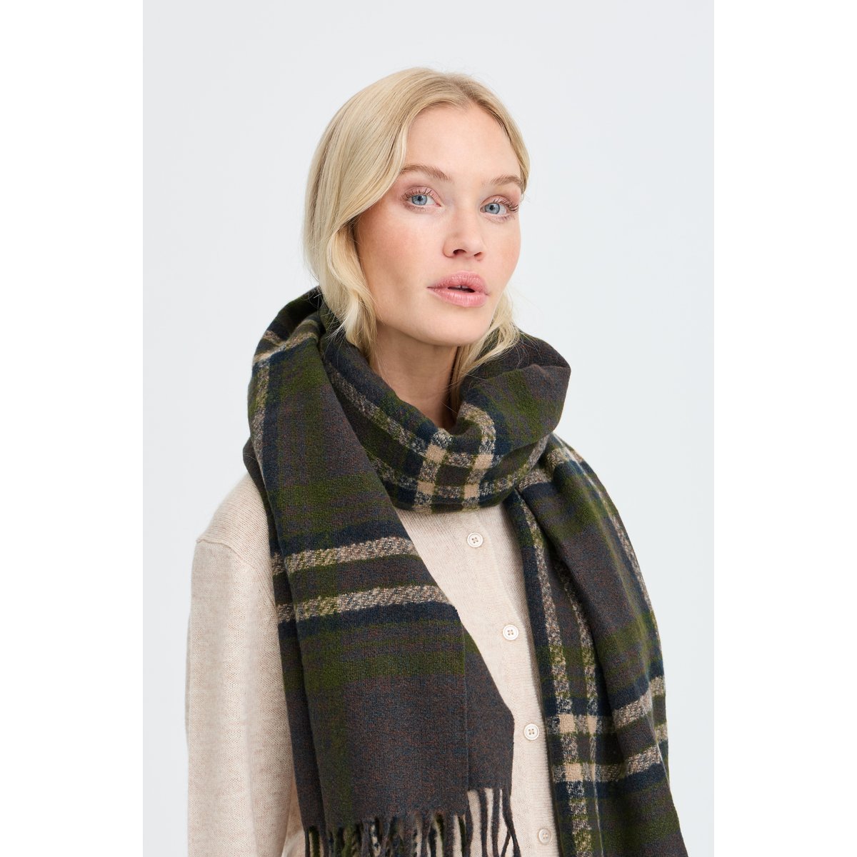 Écharpe marron vetr java/avocado check scarf, B.YOUNG