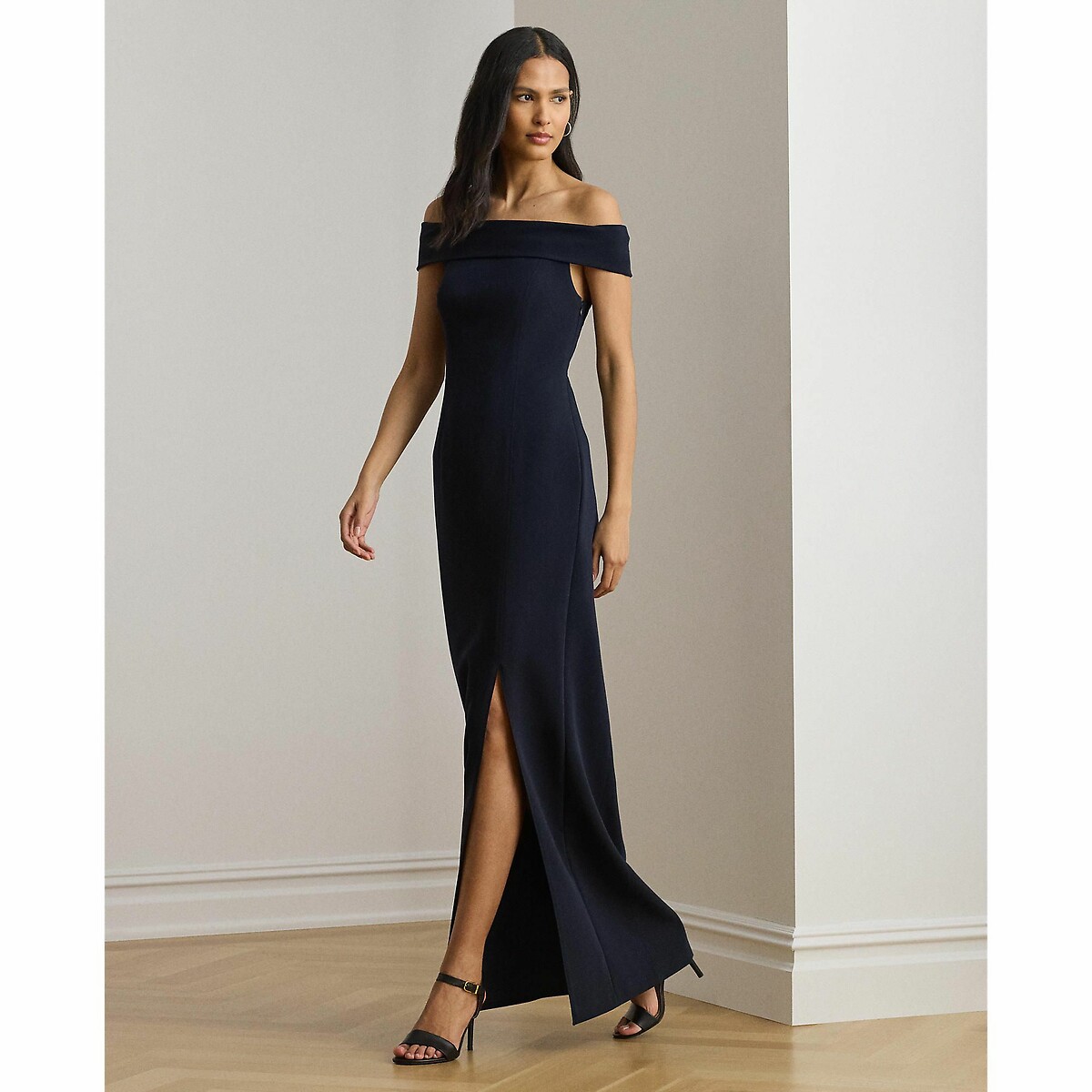 Robe de soirée longue, épaules dégagées marine, LAUREN RALPH LAUREN
