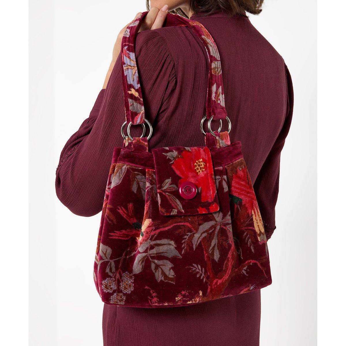 Sac à Bandoulière en Velours Berry Bloom rouge, JOE BROWNS