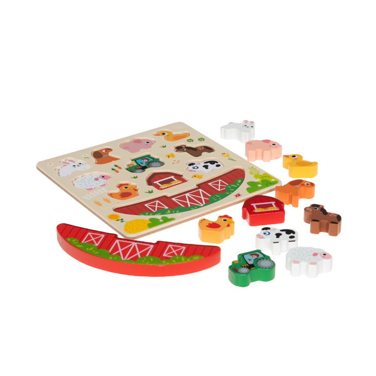 Puzzle équilibre Animaux de la ferme en bois FSC rouge, AMADEUS LES PETITS