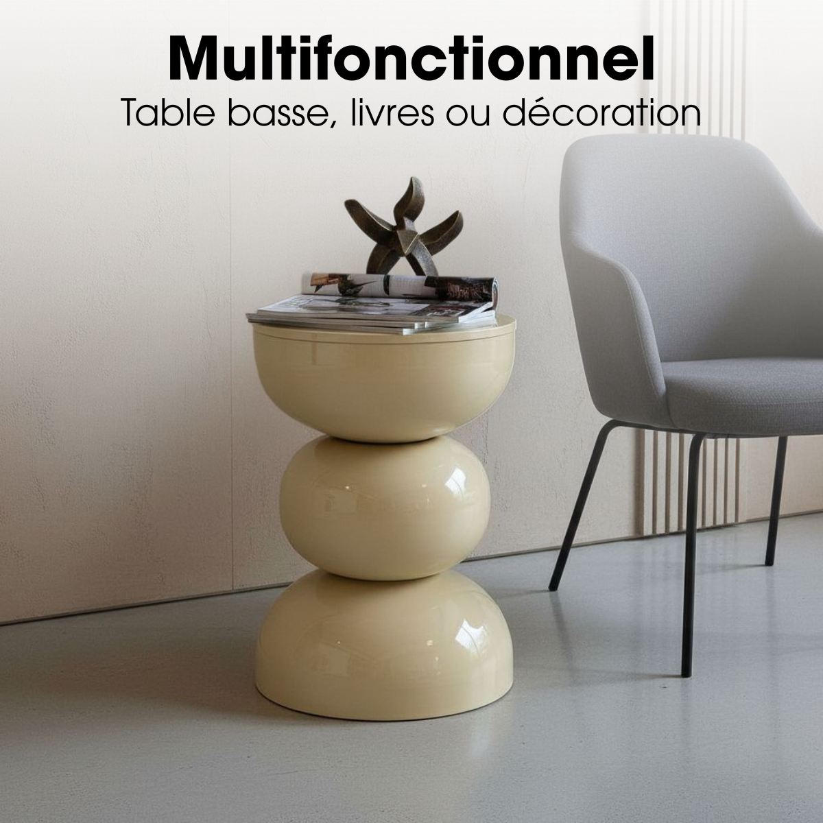 Table d'appoint LUNA beige, MICA DECORATIONS