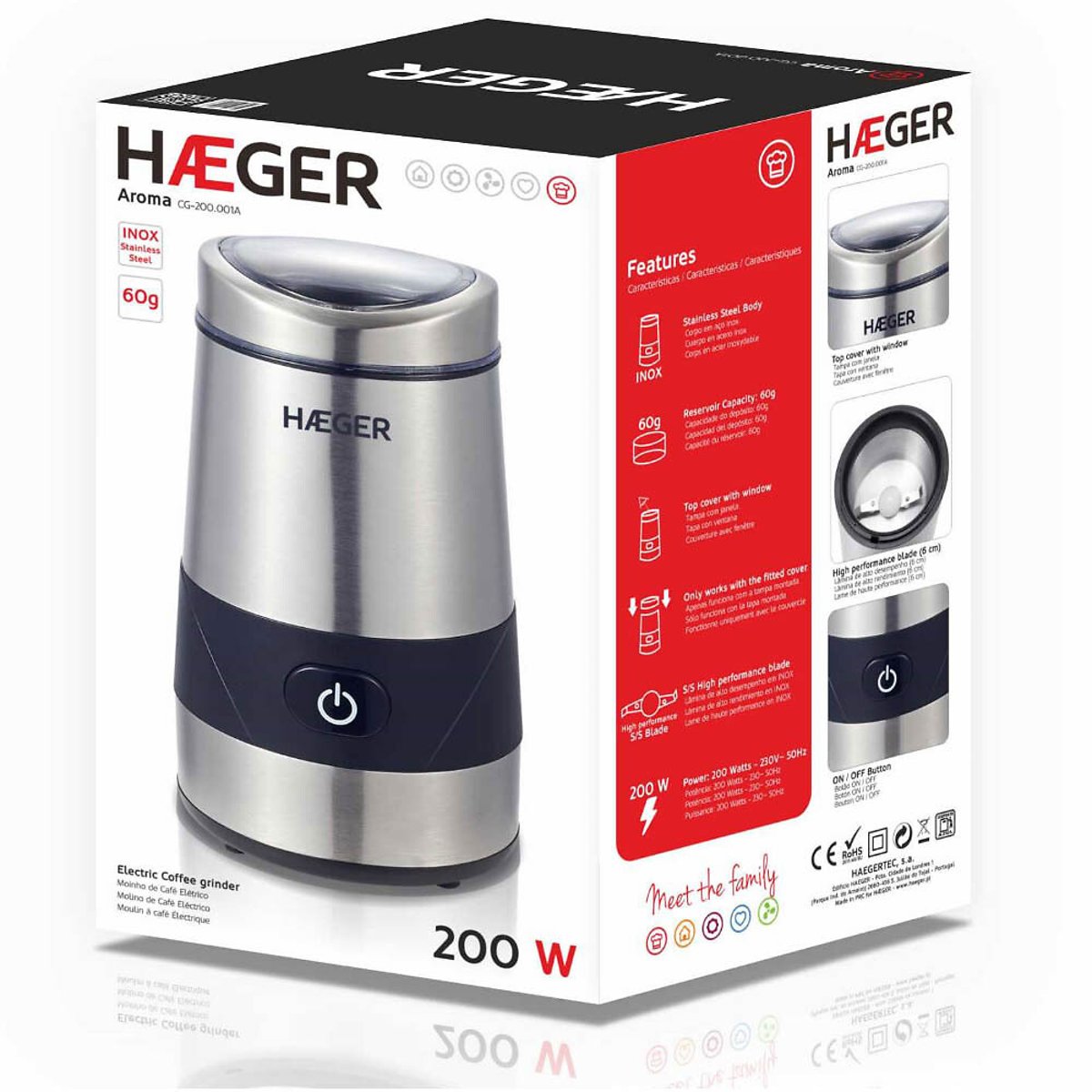 Moinho de café Aroma, HAEGER inox, HAEGER