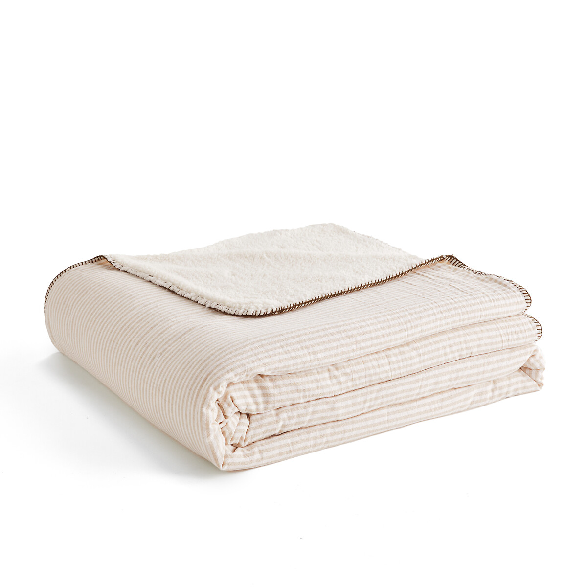 Dessus de lit enfant coton et sherpa, Anoti rayé noisette/écru, LA REDOUTE INTERIEURS