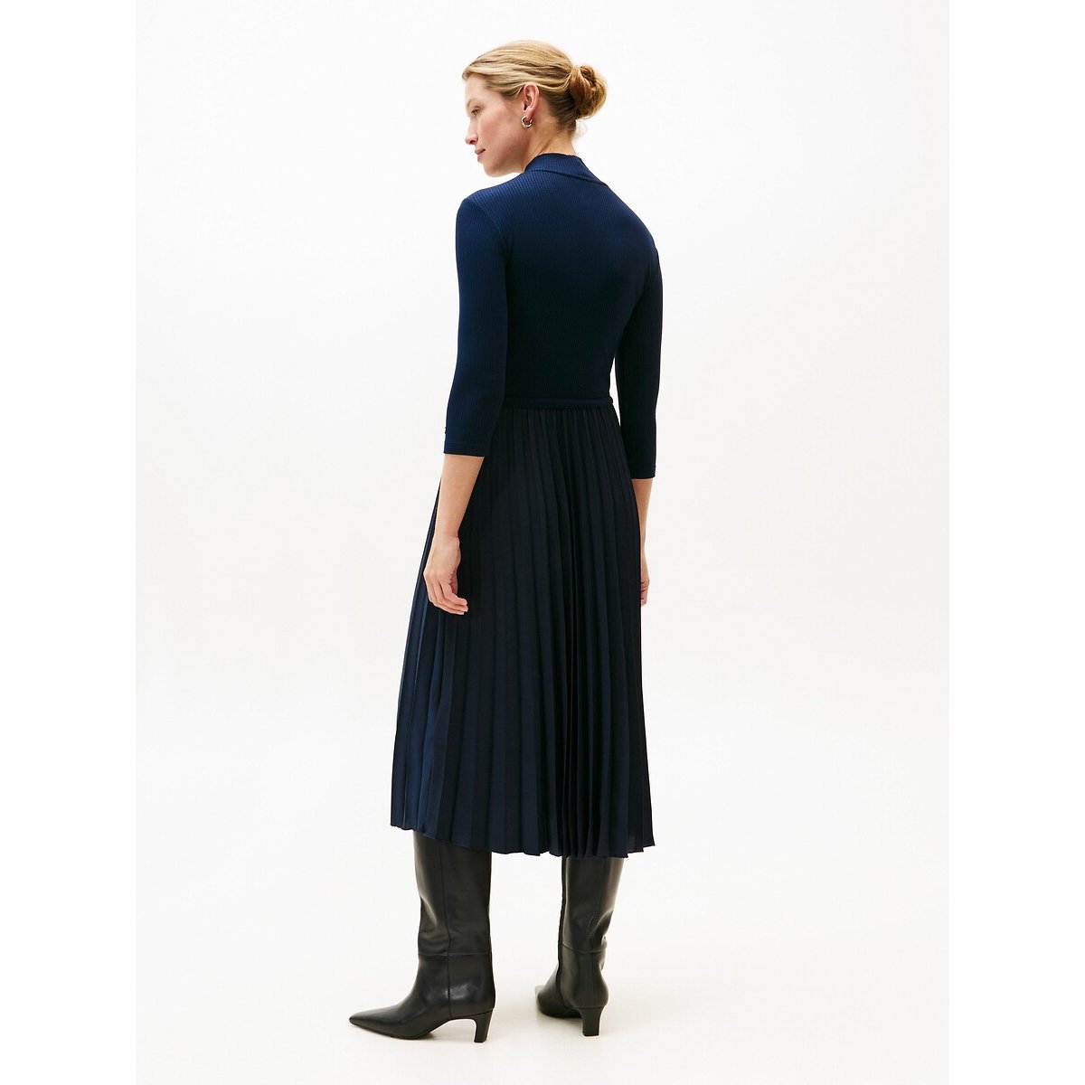 Pleated Midi Dress with 3/4 Length Sleeves navy, TOMMY HILFIGER
