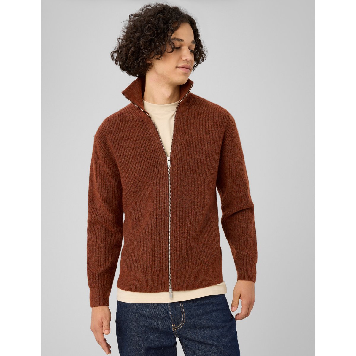 Gilet zippé double ouverture marron, BZB