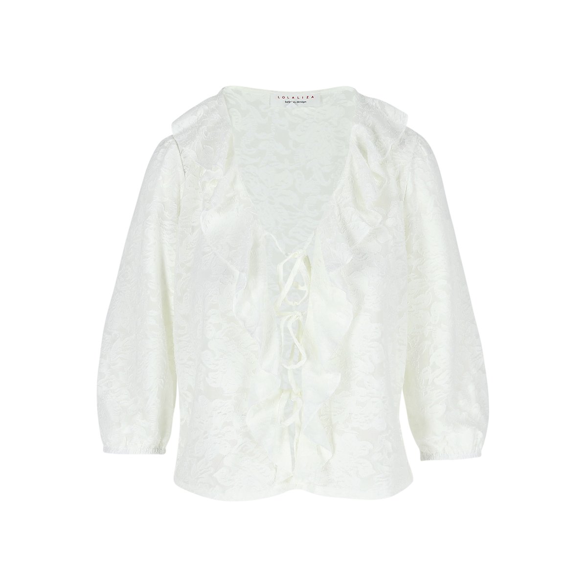 Top à volants en dentelle blanc casse, LOLALIZA