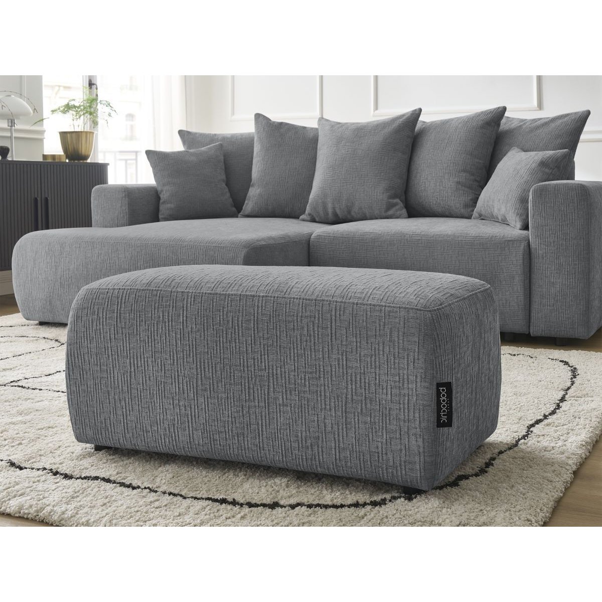 Canapé d'angle convertible 5 places en tissu texturé avec pouf, ATILLA gris foncé, BOBOCHIC