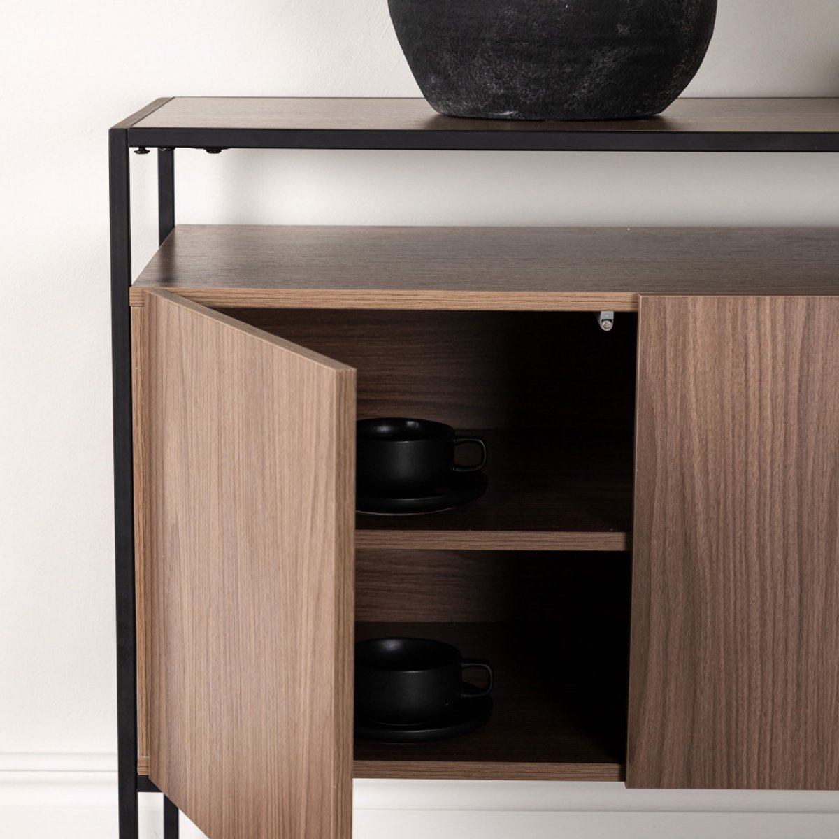 Buffet 3 portes en bois et métal L120cm- KINGSPORT bois marron foncé, VENTURE HOME