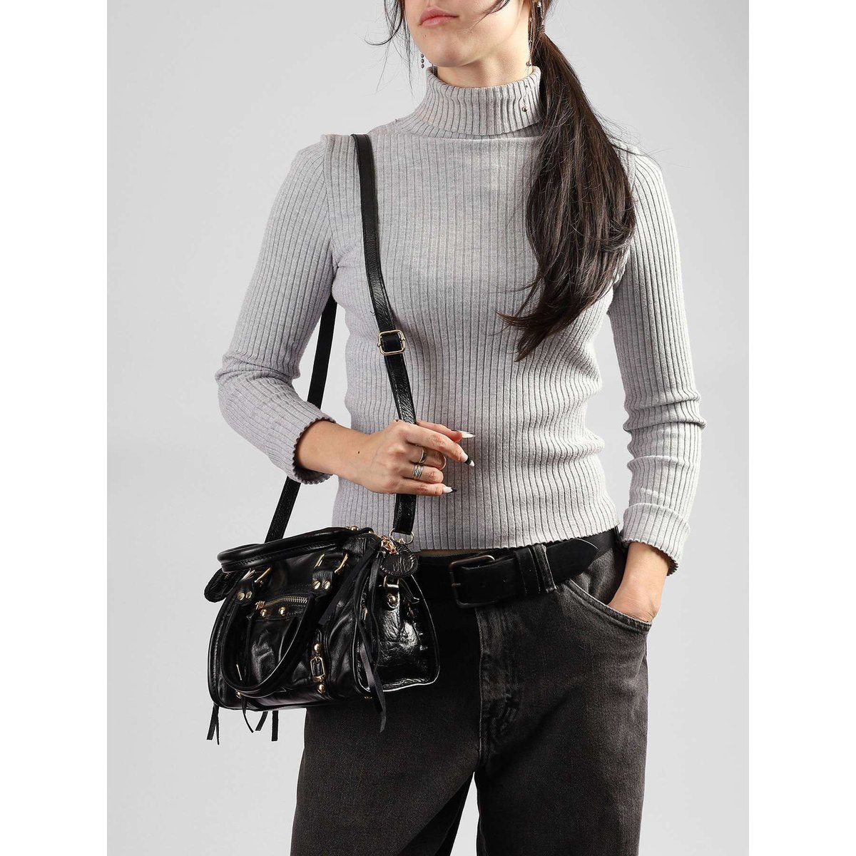 Sac porté main Shiny sauvage cuir nero, MILANO