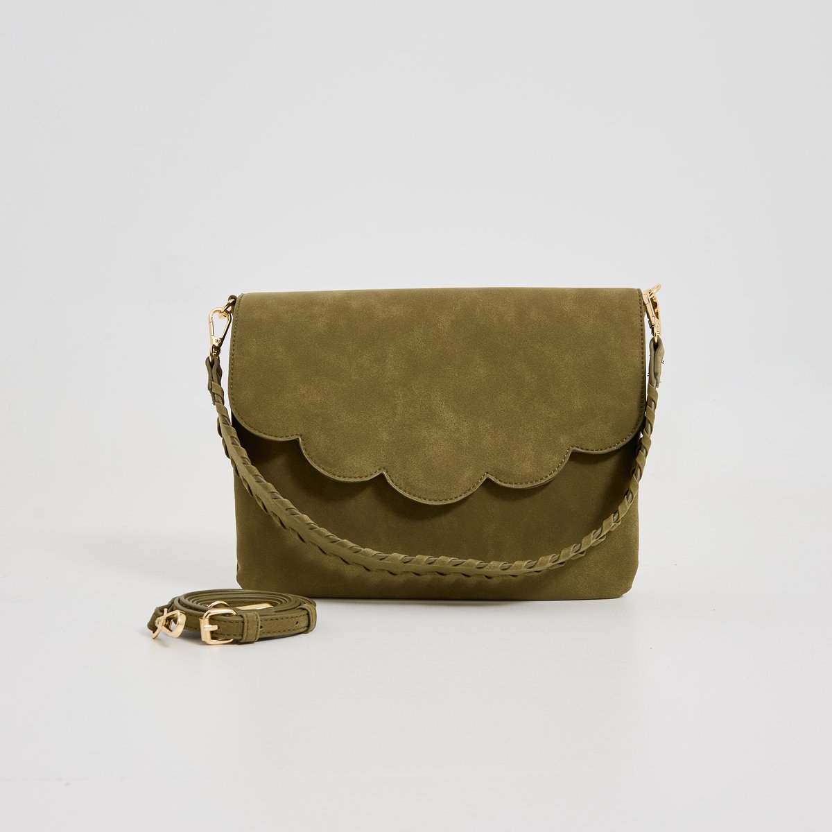 Sac pochette à rabat festonné vert kaki, GRAIN DE MALICE