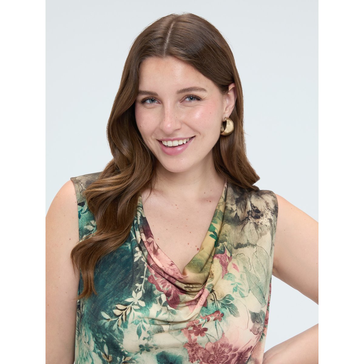 Robe longue évasée avec imprimé vert, FIORELLA RUBINO