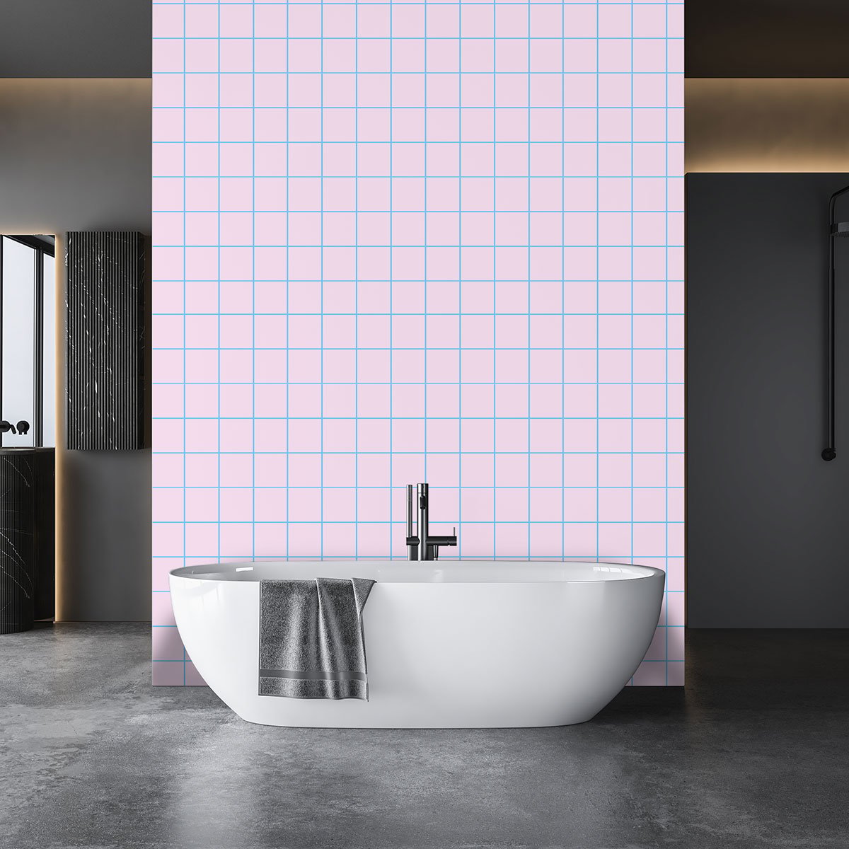 Papier peint carreaux roses pastel intissé, HEXOA