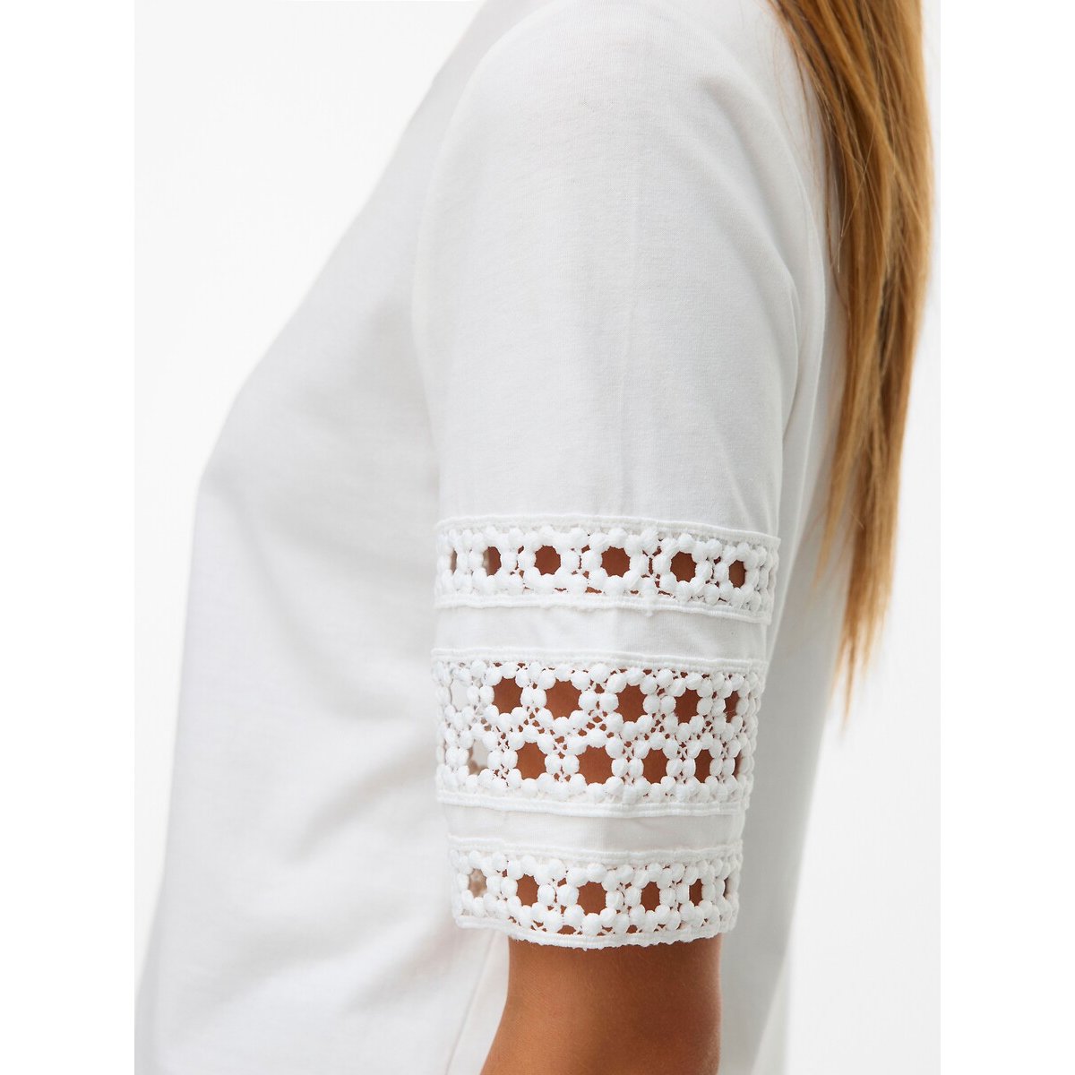 T-shirt col rond manches courtes avec détails brodés blanc, VERO MODA