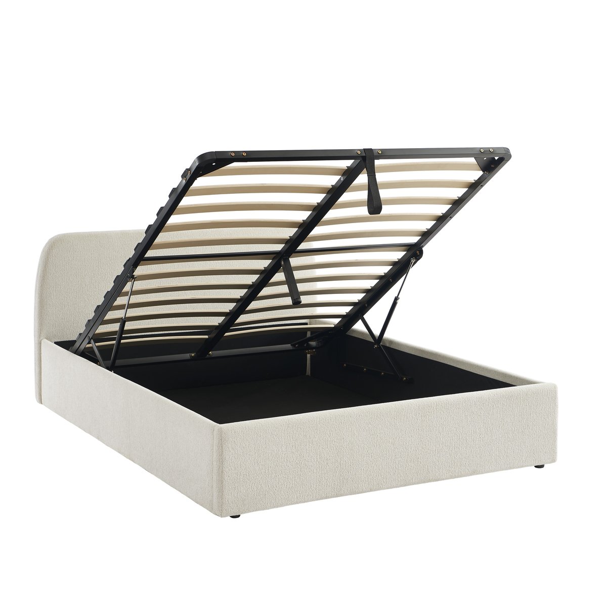Lit coffre tissu chenille avec sommier GELA ecru, BAÏTA